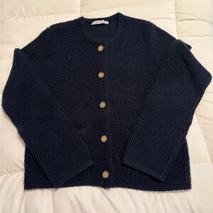 Abercrombie & Fitch Dark Blue Navy Cardigan with Gold Buttons size medium